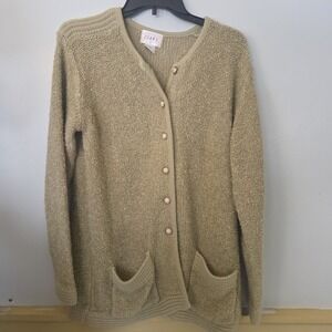 Vintage Jenny Womens Tan Long Sleeve Pearl Button Cardigan Sweater Size Large